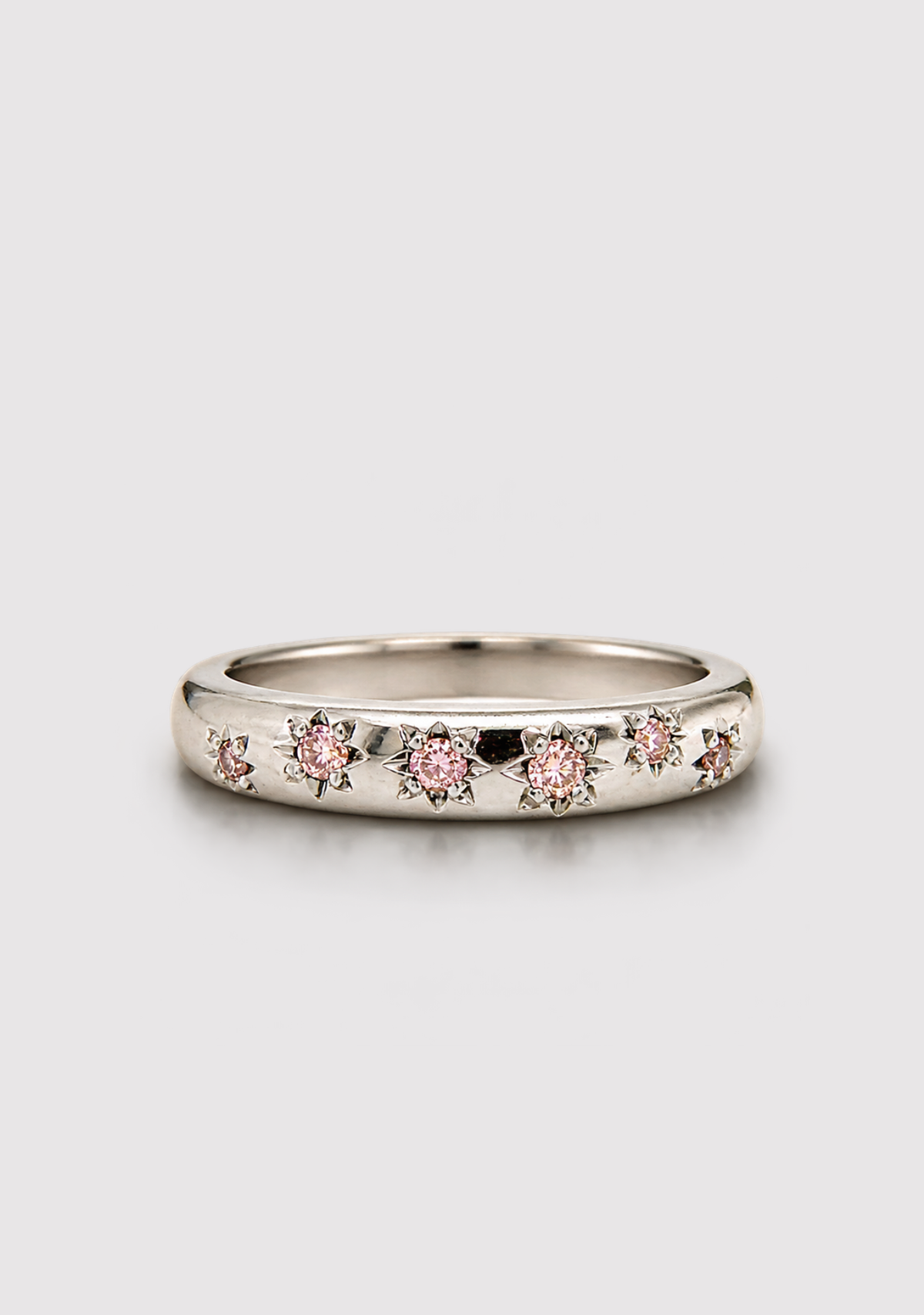 18ct White Gold Pink Diamond Star Set Dome Ring