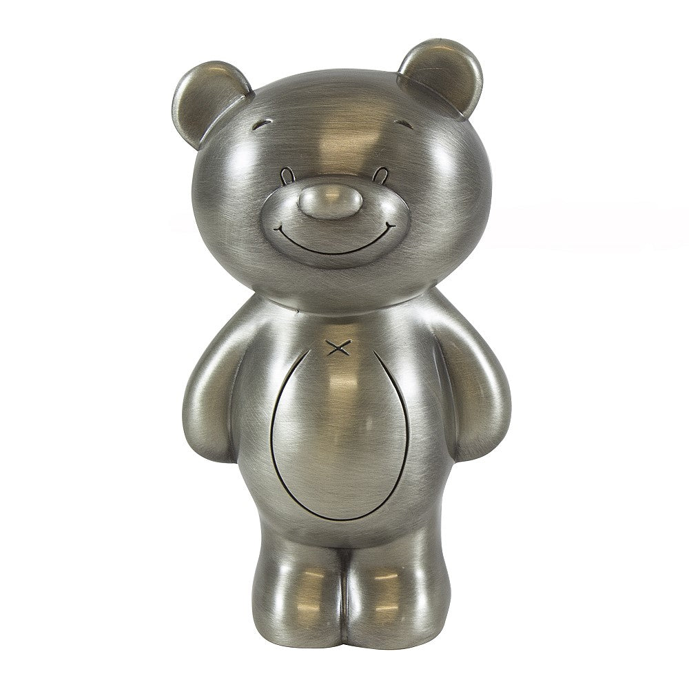 Children's Teddy Money Box in Pewter