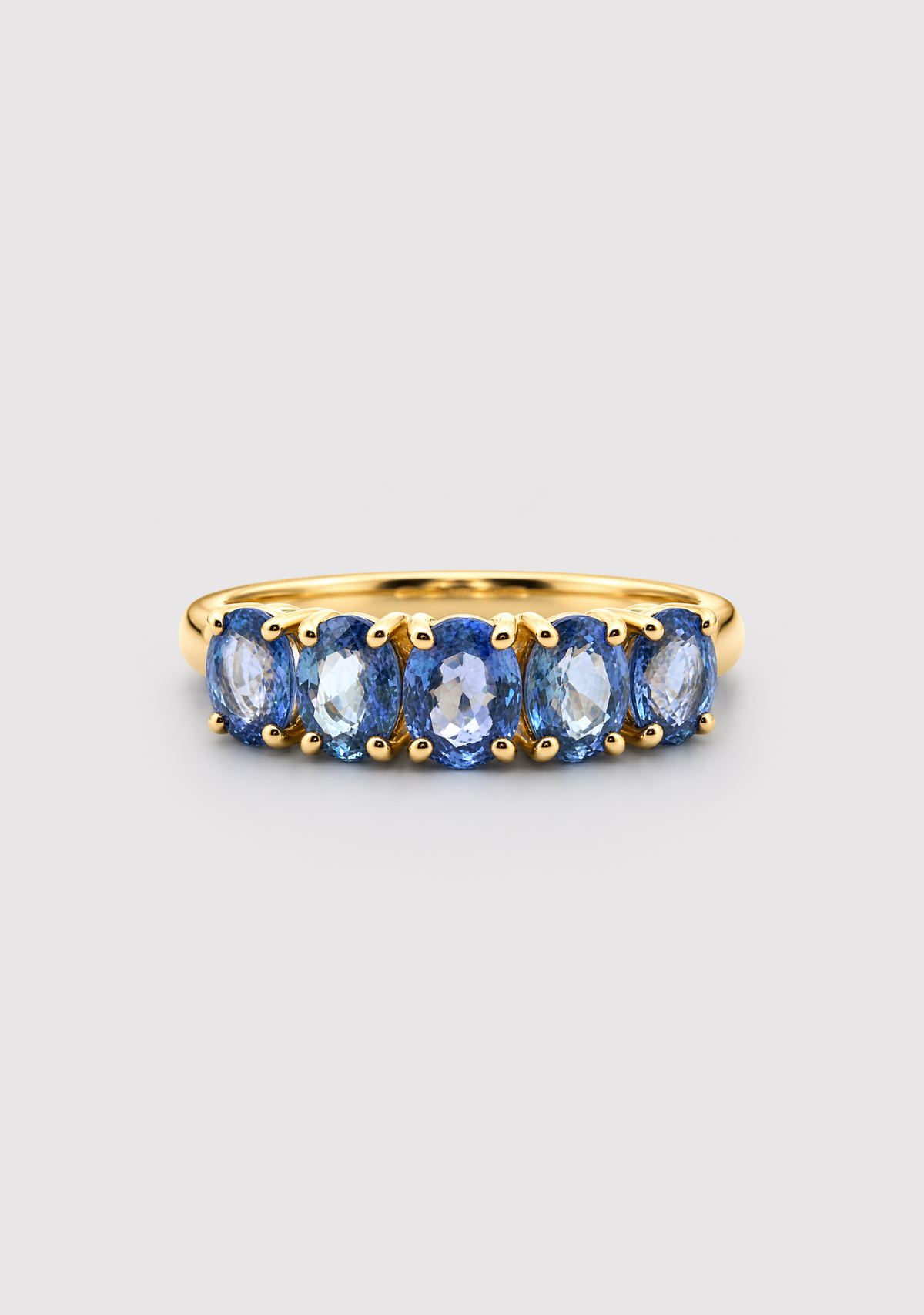 9ct Yellow Gold Oval Ceylonese Sapphire Five Stone Ring