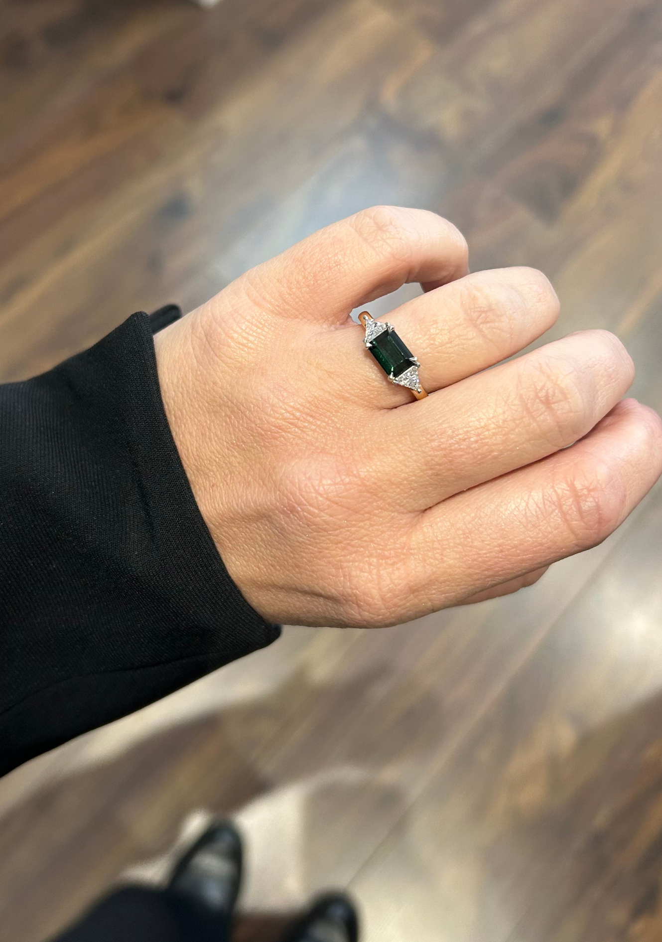 9ct Yellow Gold Tourmaline & Diamond East/West Set Ring