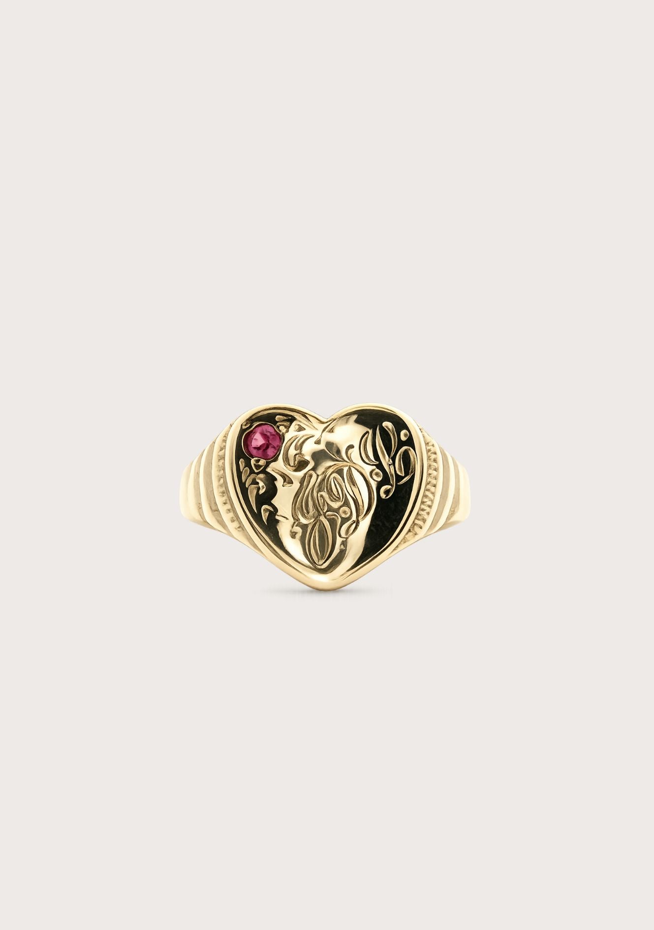 Estate 9ct Yellow Gold Ruby Heart Signet Ring