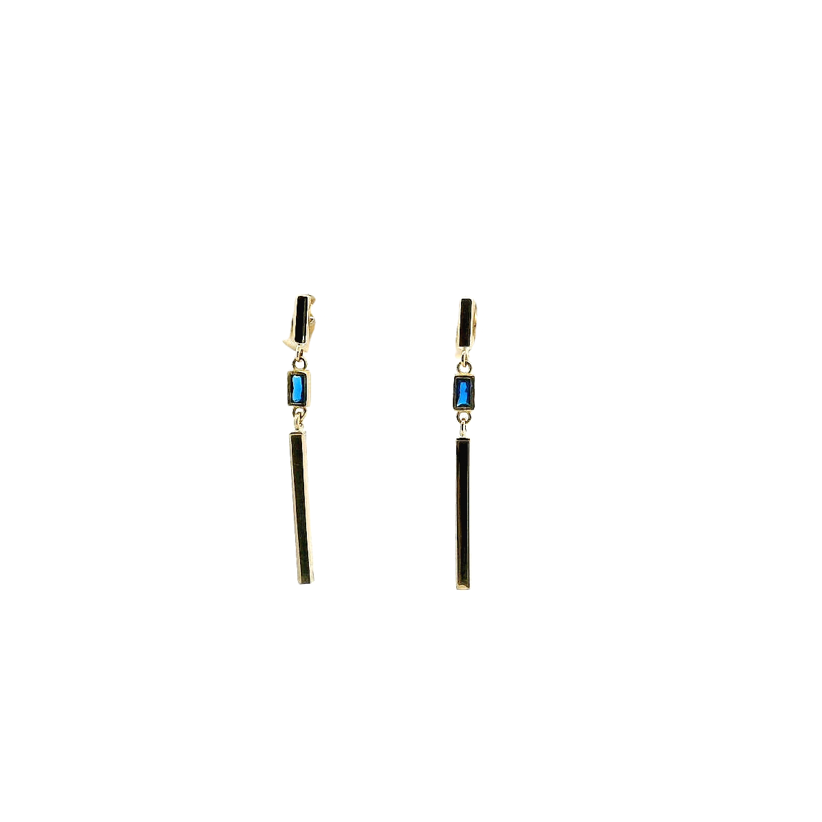 9ct Yellow Gold Synthetic Blue Sapphire Vertical Plain Bar Drop Stud Earrings