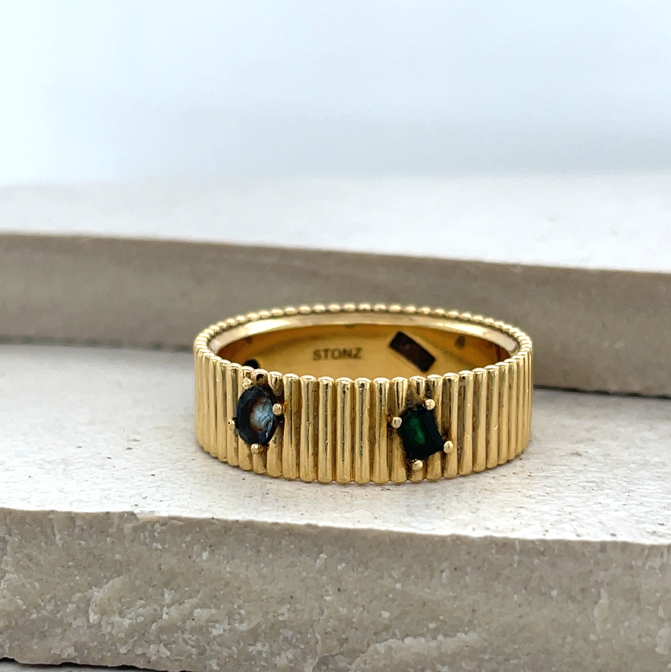 18ct Yellow Gold Ridged 6.5mm Band with Bead-Set Stones