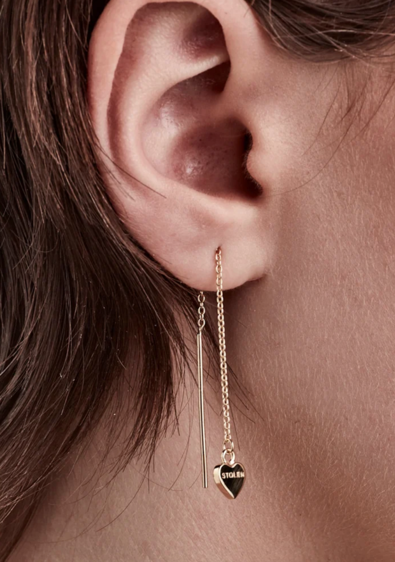Stolen Girlfriends Club 18ct Yellow Gold Plated Falling Stolen Heart Thread Earrings