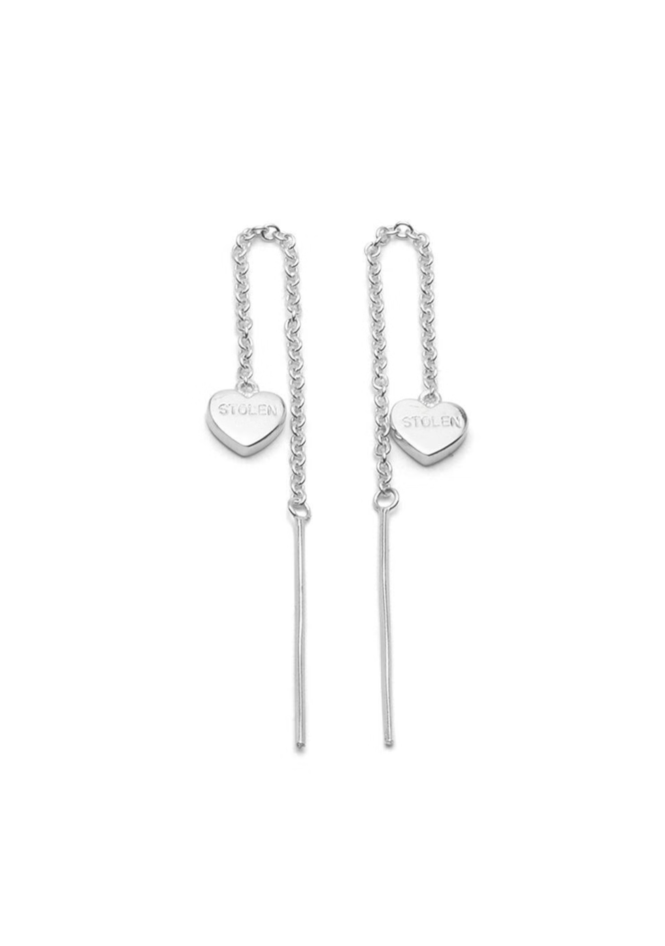 Stolen Girlfriends Club Sterling Silver Falling Heart Thread Earrings
