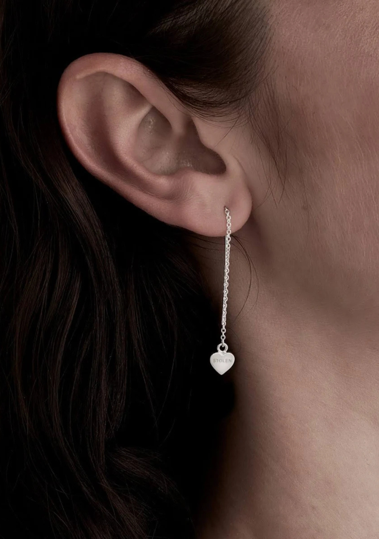 Stolen Girlfriends Club Sterling Silver Falling Heart Thread Earrings