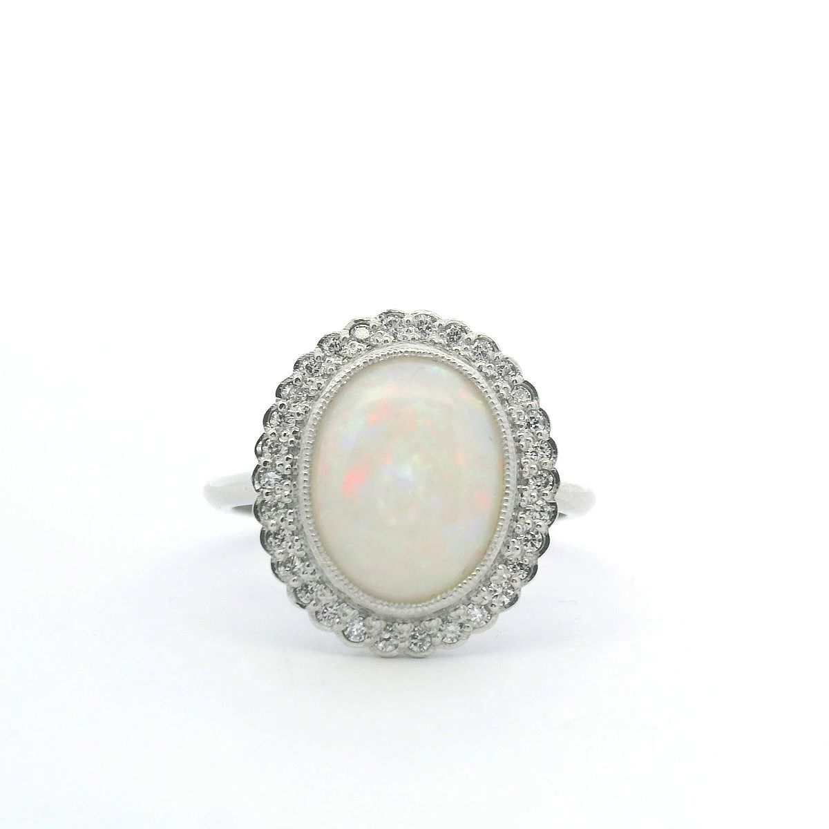 Opal & Diamond 9ct White Gold Halo Ring
