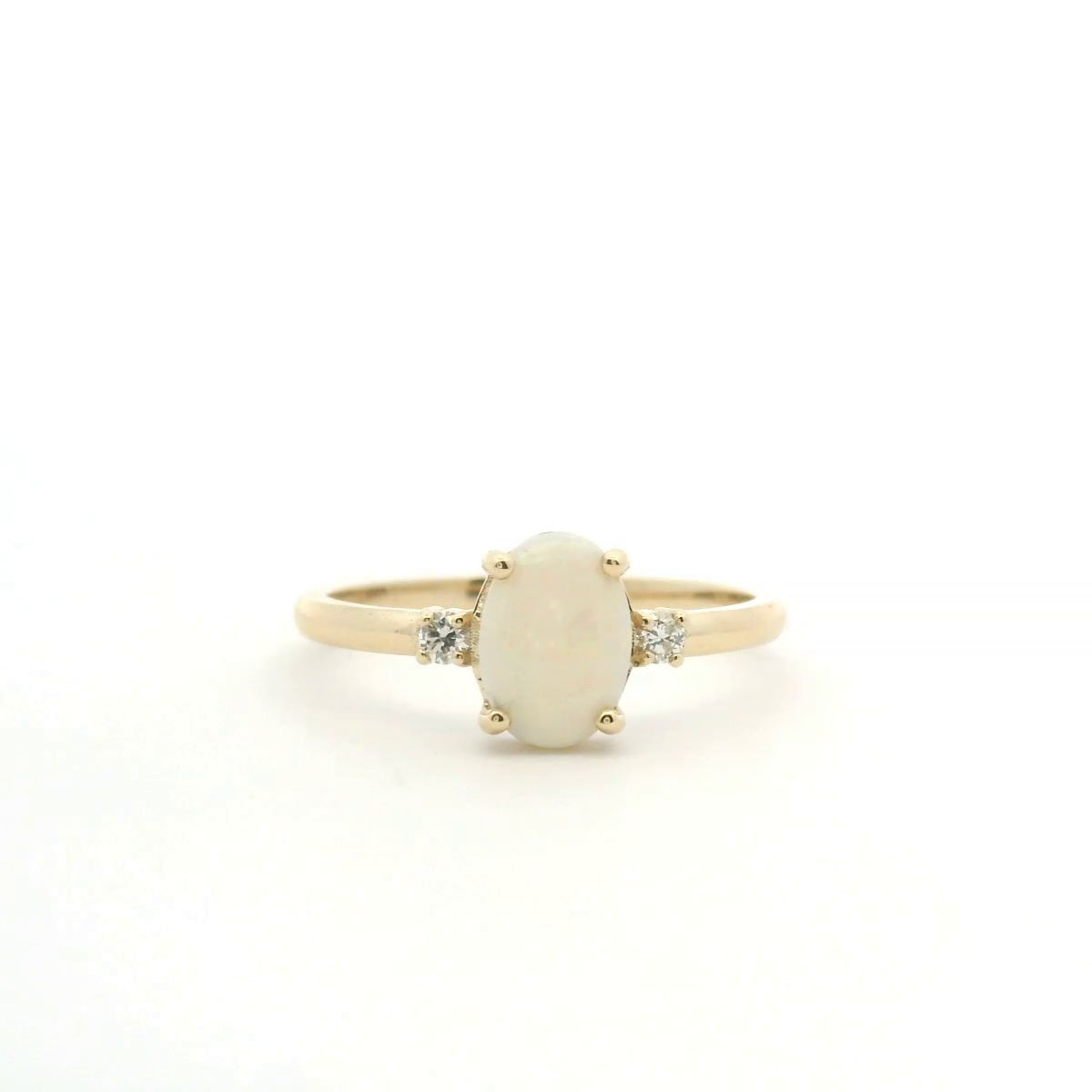 Opal & Diamond 9ct Yellow Gold Three Stone Ring