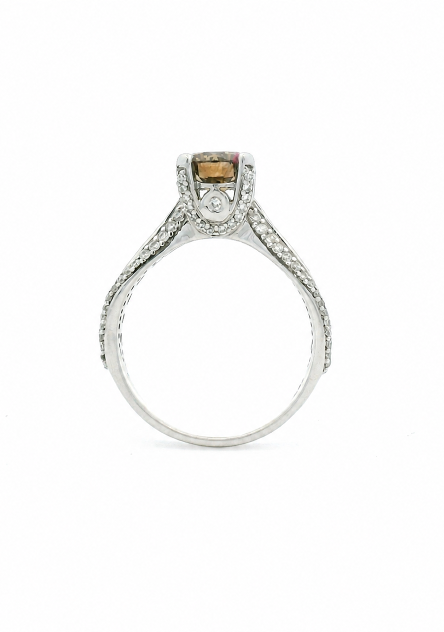 18ct White Gold Dark Champagne & White Diamond Ring