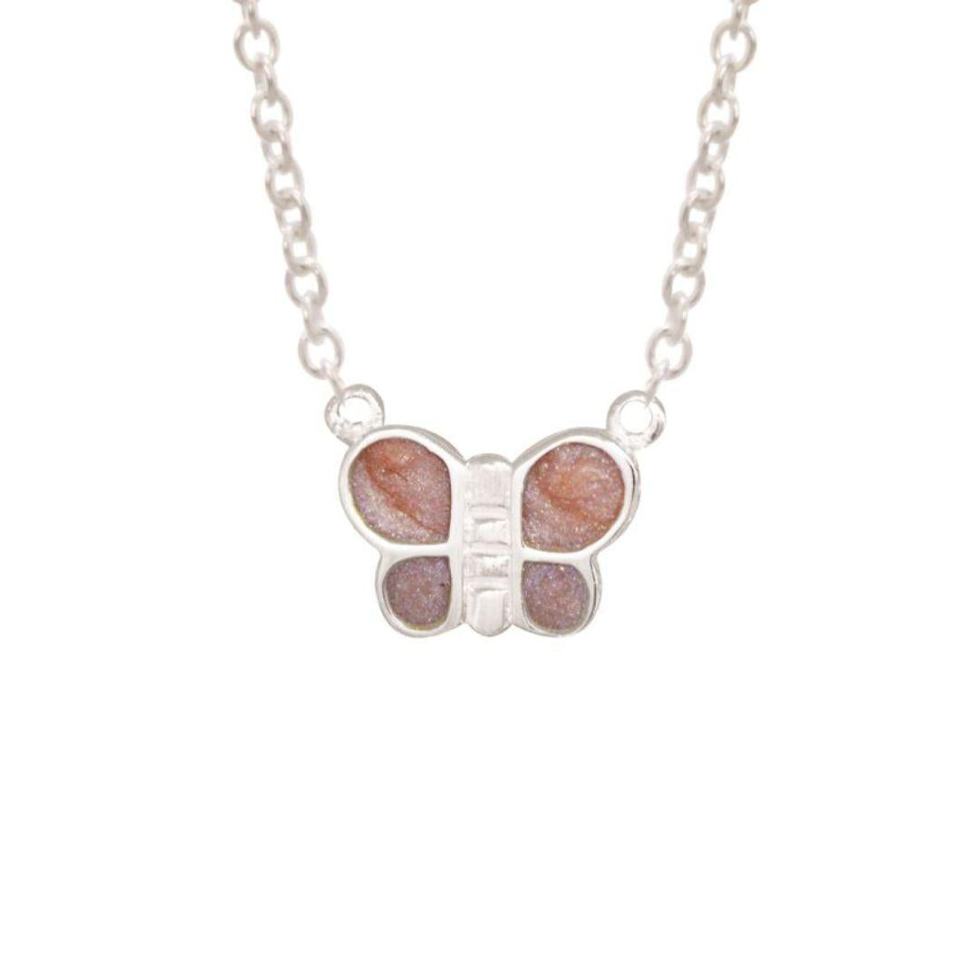 Children's Sterling Silver Sparkling Pink Enamel Butterfly Pendant