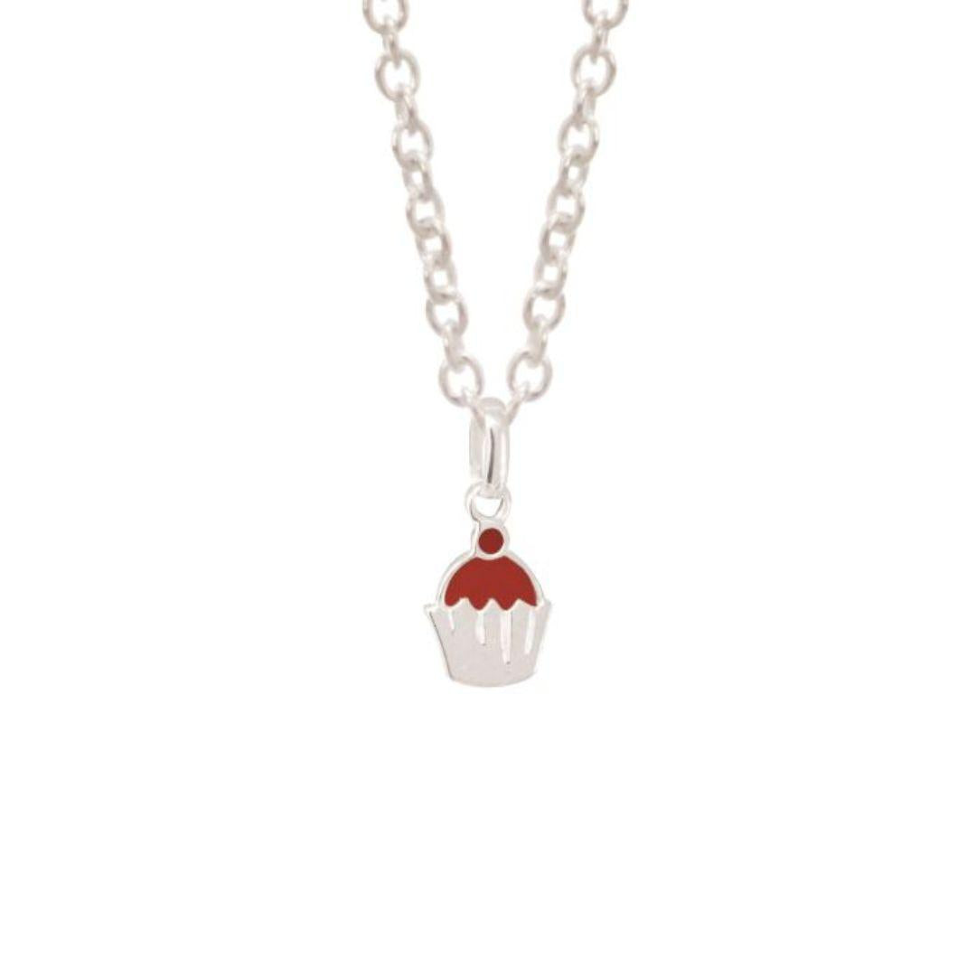 Children's Sterling Silver Enamel Cupcake Pendant