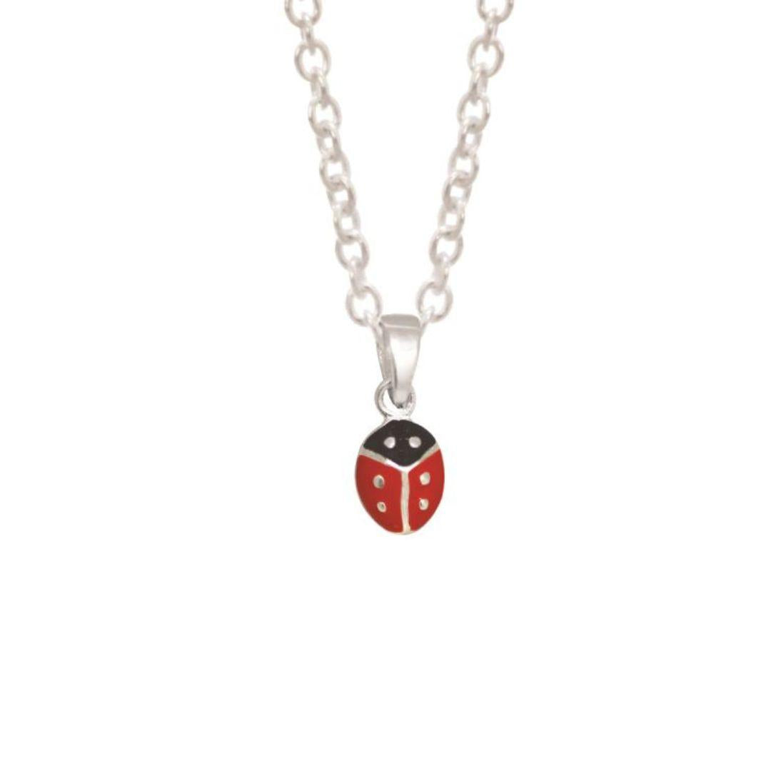 Children's Sterling Silver Red & Black Enamel Ladybird Pendant