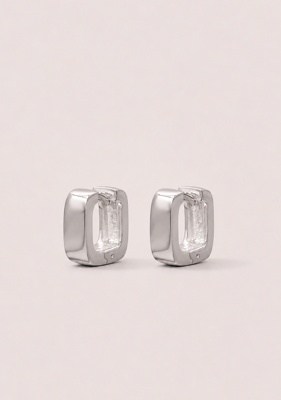 Sterling Silver Square 15x15x6mm Plain Huggie Earrings