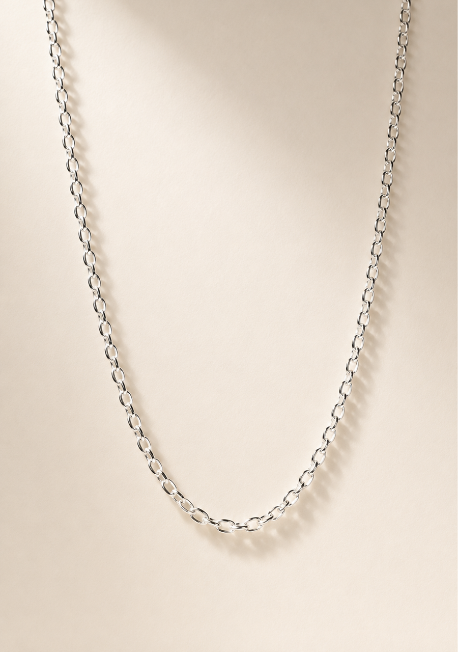 Sterling Silver Oval Belcher Chain B02 50cm