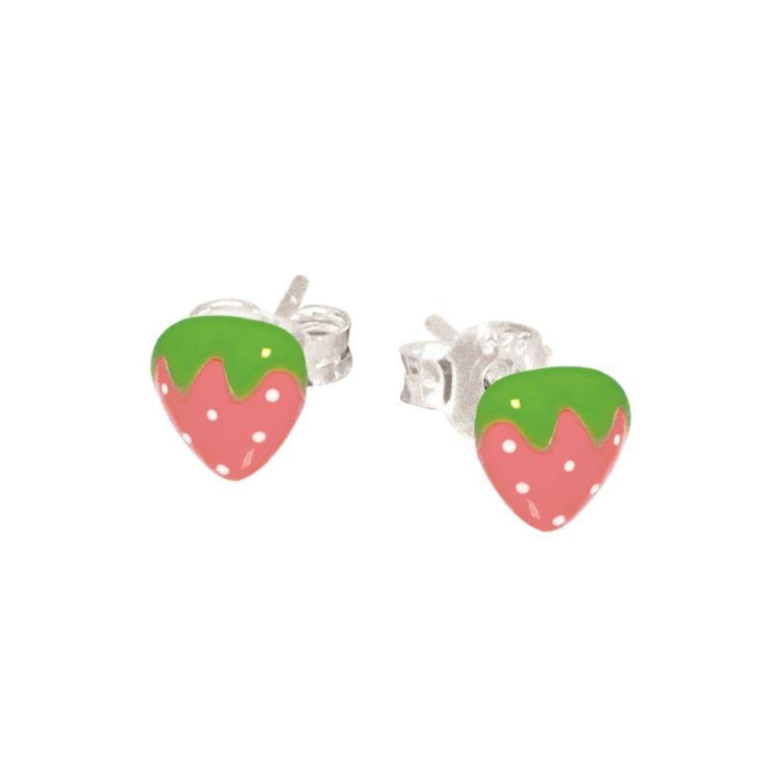 Children's Sterling Silver Pink Enamel Strawberry Stud Earrings