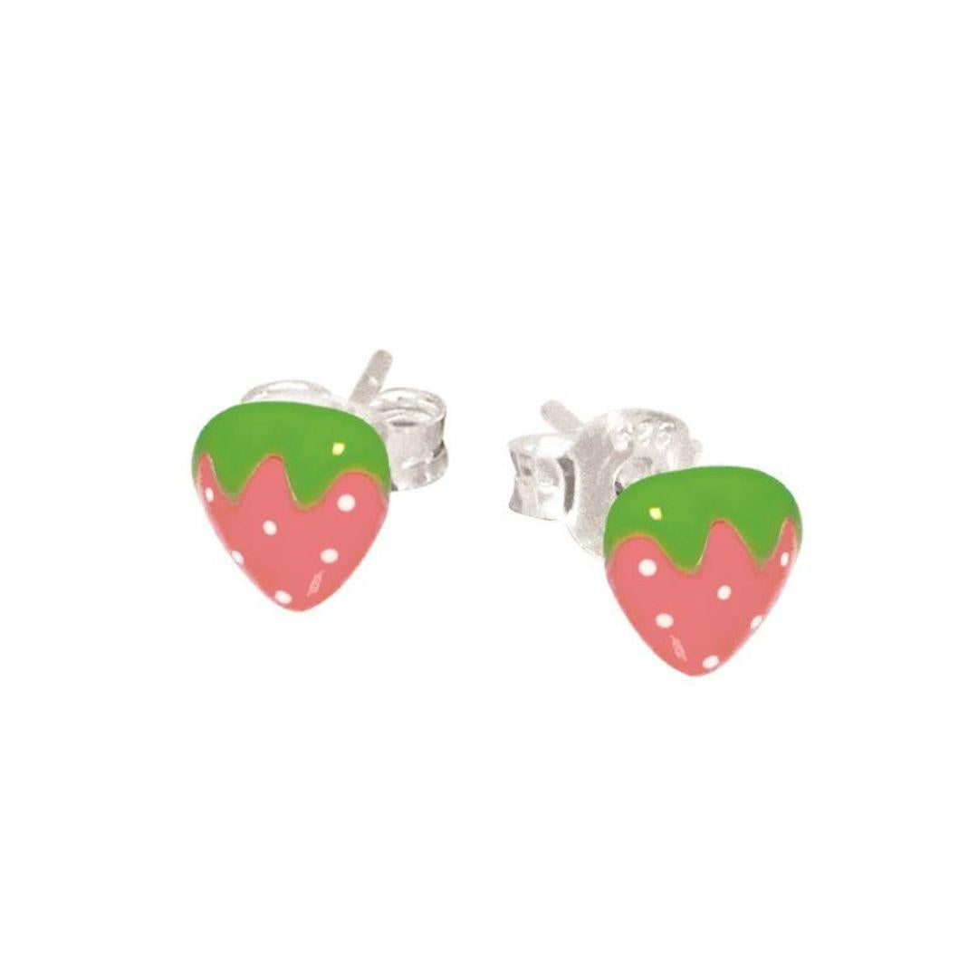 Children's Sterling Silver Pink Enamel Strawberry Stud Earrings