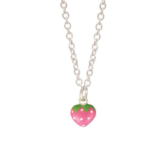 Children's Sterling Silver Pink Enamel Strawberry Pendant