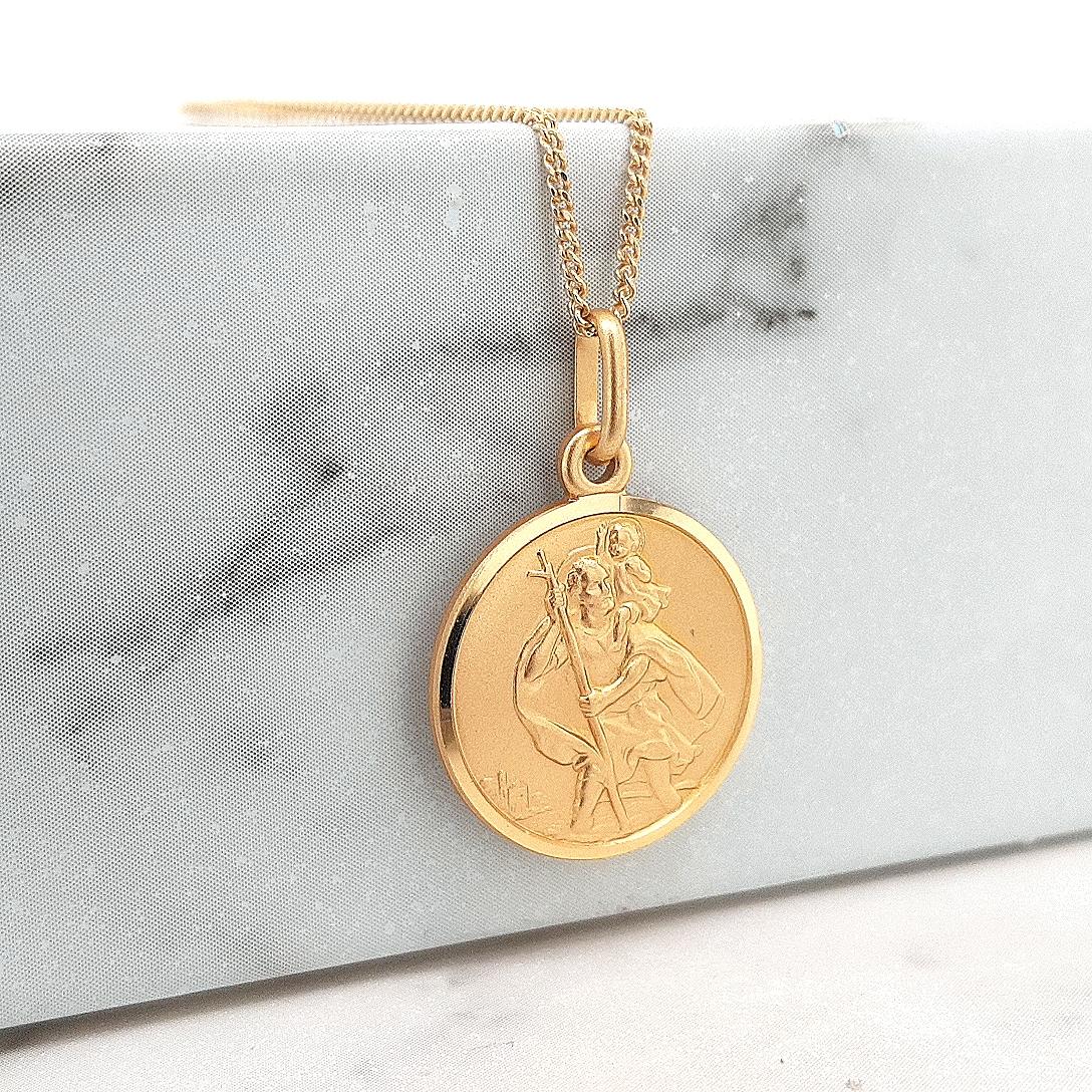 9ct Yellow Gold St Christopher 16mm Round Pendant