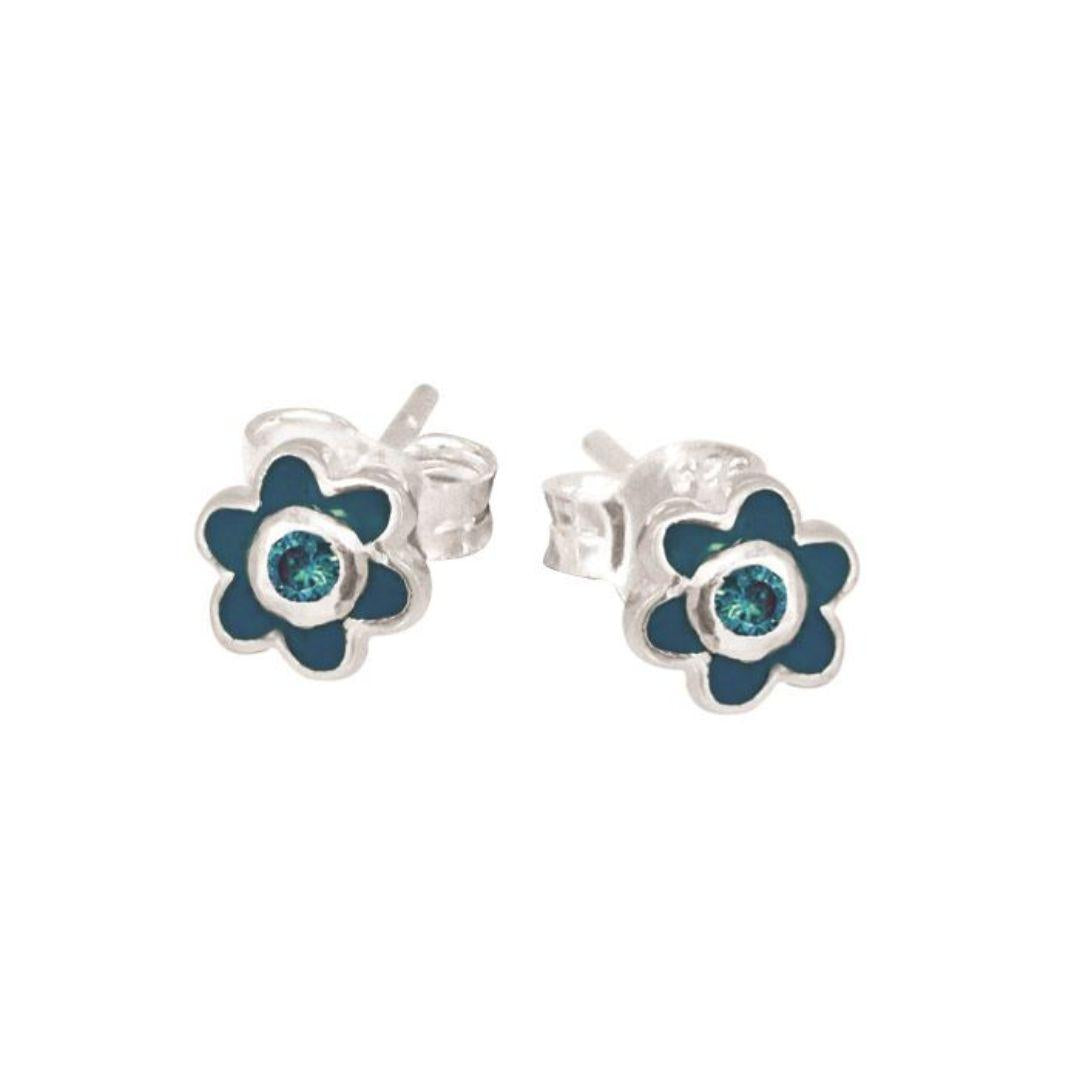 Children's Sterling Silver Blue Flower with a Topaz Stud Earrings