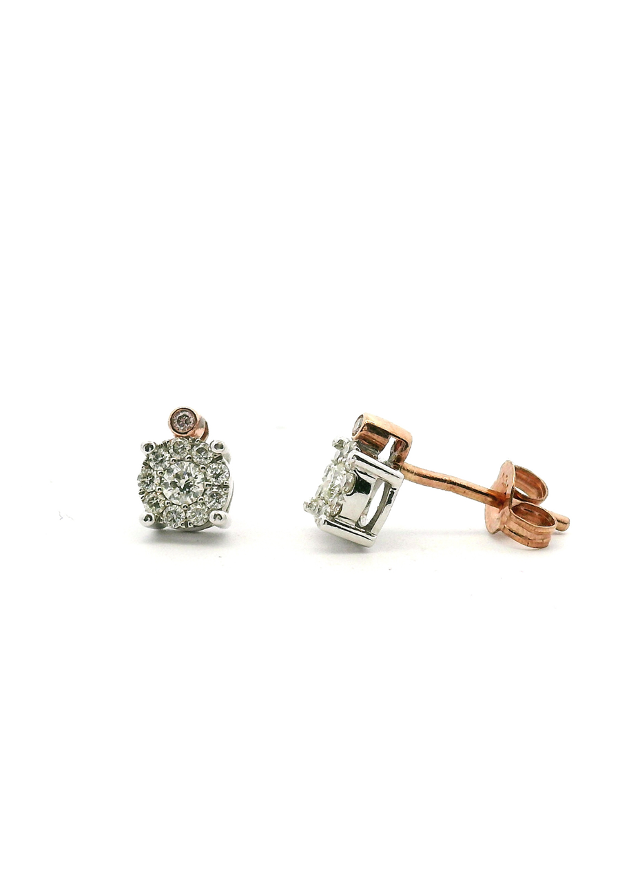 9ct Rose and White Gold Pink and White Diamond Cluster Stud Earrings