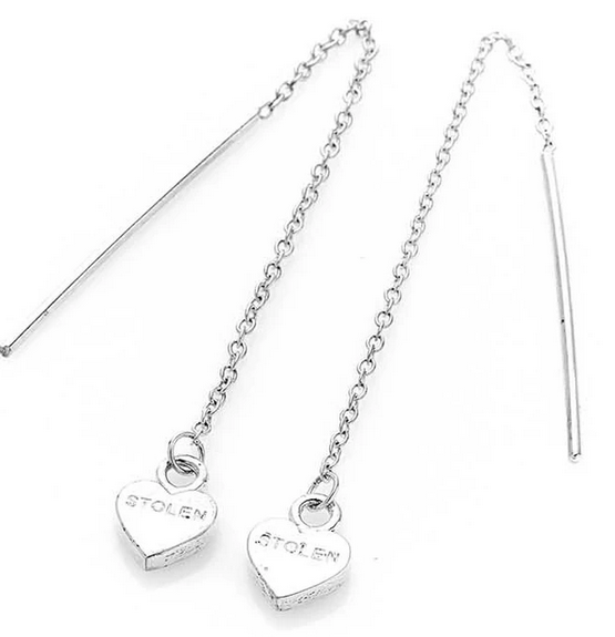 Stolen Girlfriends Club Sterling Silver Falling Heart Thread Earrings