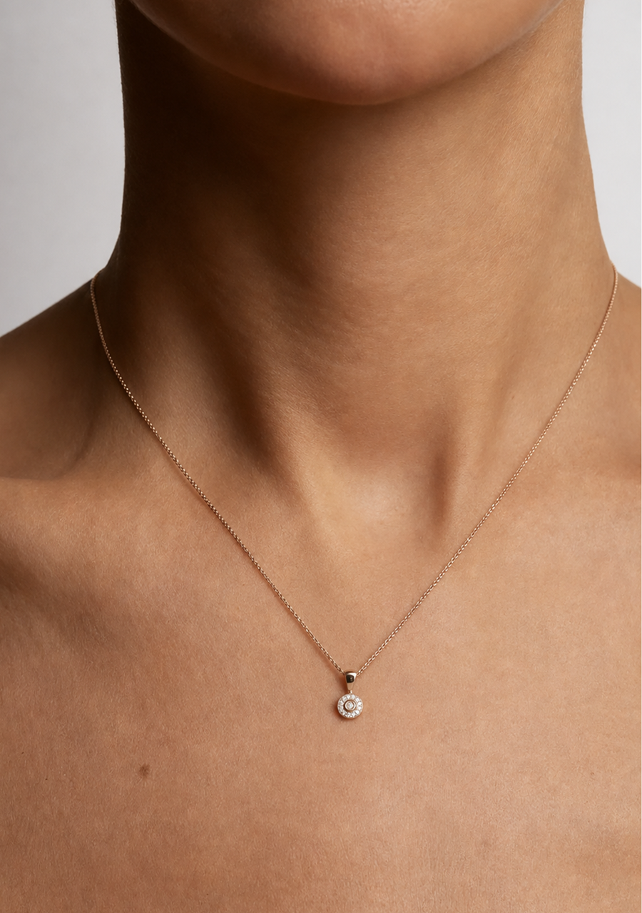9ct Rose Gold Round Pink & Round Brilliant White Diamond Cluster Pendant