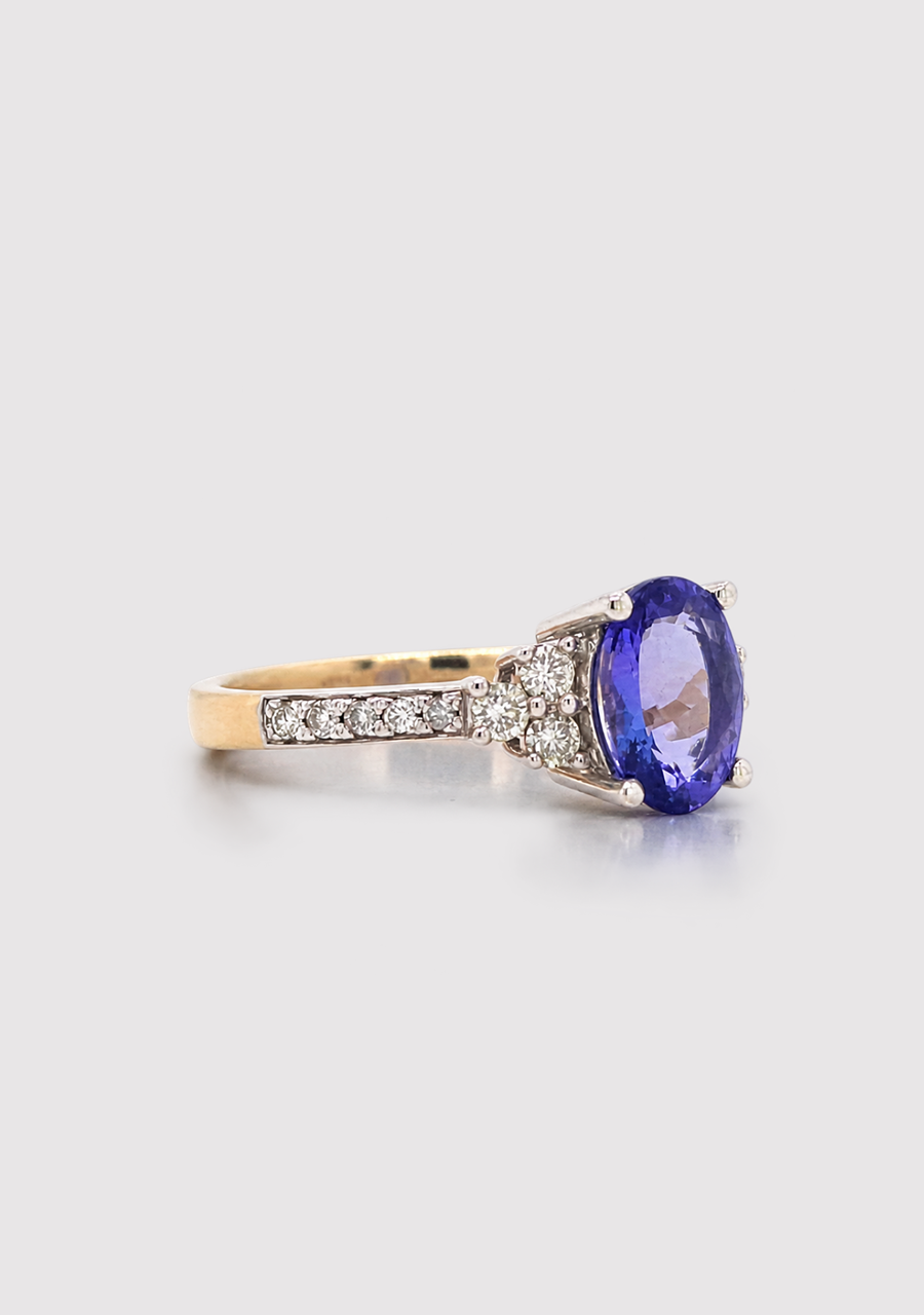 Tanzanite & Diamond 9ct Yellow & White Gold Ring