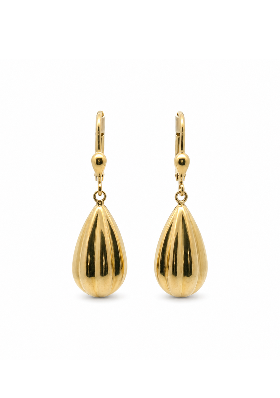 9ct Yellow Gold Oval Lined Ball Drop Earrings
