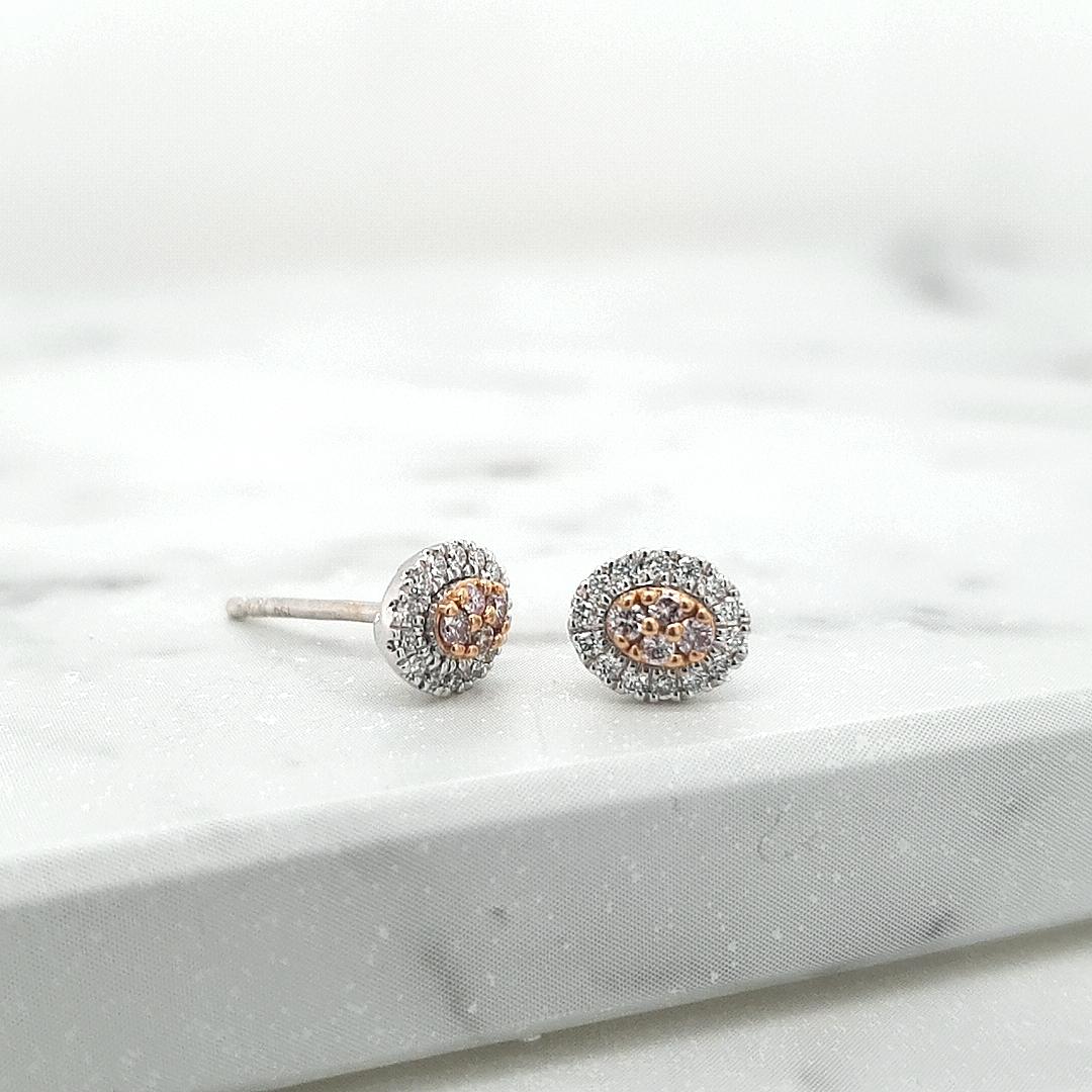Pink Diamond & White Diamond 18k White Gold Stud Earrings