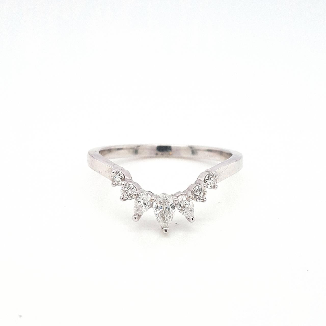 9ct White Gold 0.154ct Pear & 0.10ct Round Brilliant Diamond Curved Band Ring
