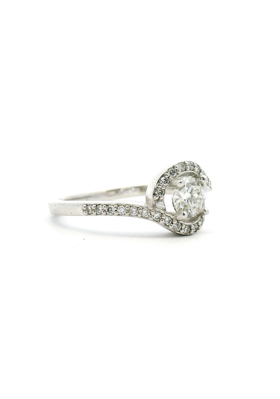 18ct White Gold Round Brilliant Diamond Wrap Around Shoulder Halo Ring