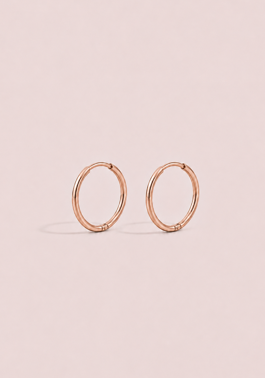 9ct Rose Gold 12mm Plain Sleeper Earrings