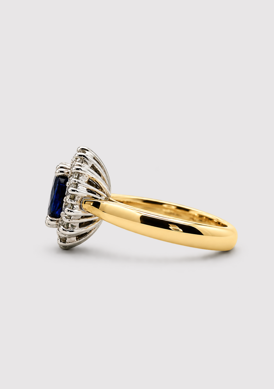 Sapphire & Diamond 18ct Yellow & White Gold Cluster Ring