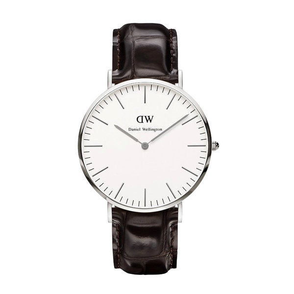 Daniel Wellington 40mm Silver Classic York Leather Strap Watch with Wh