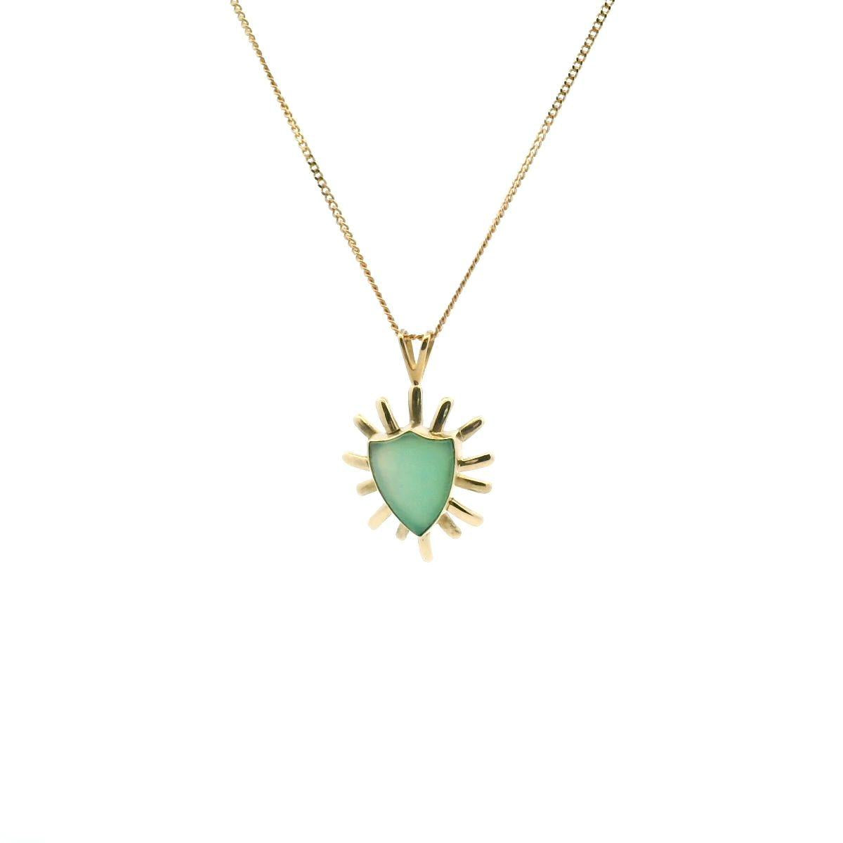 Estate 14ct Yellow Gold Fancy Jade Bezel Set Pendant