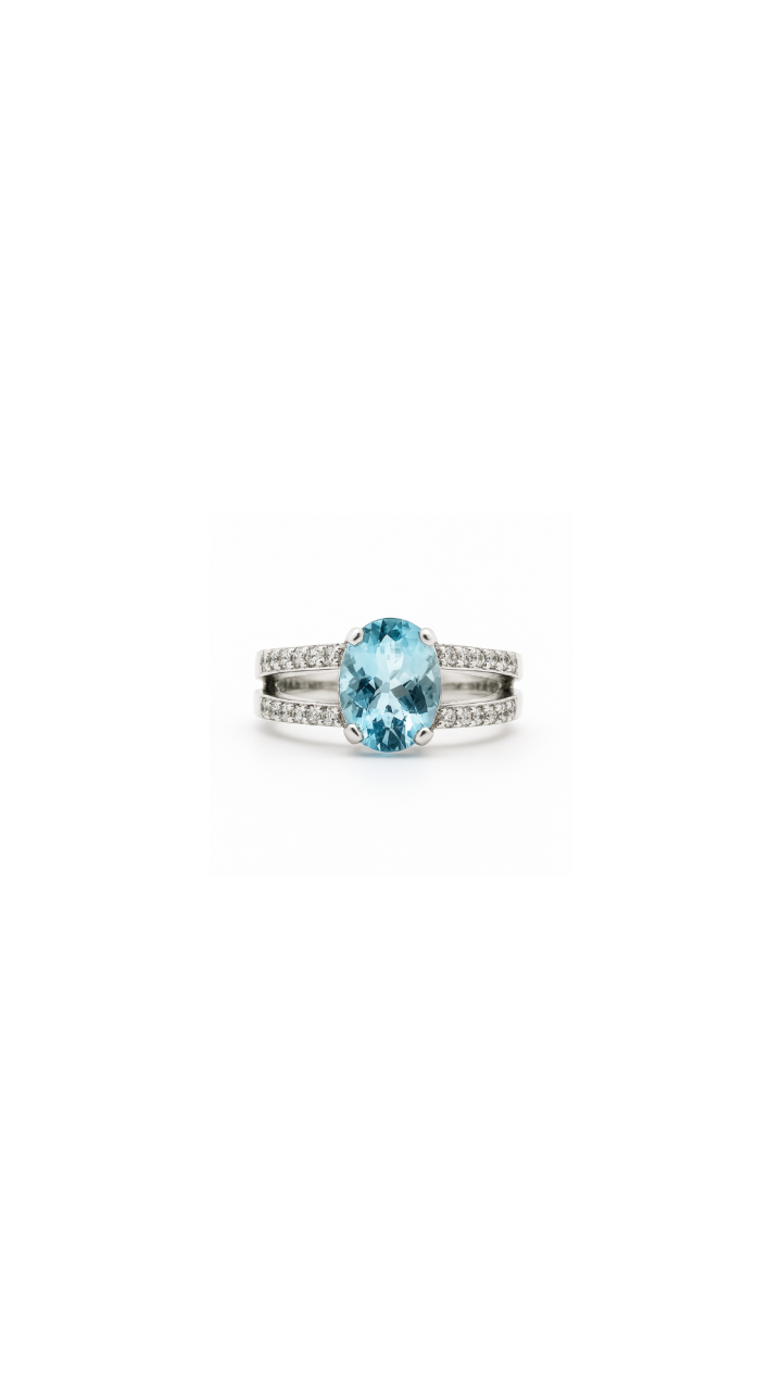 Aquamarine & Diamond Split Band Ring in 18ct White Gold