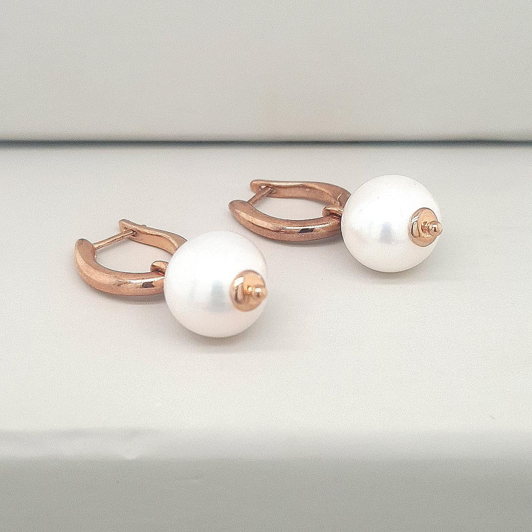 9ct Rose Gold Freshwater Pearl Huggie Earrings Drops