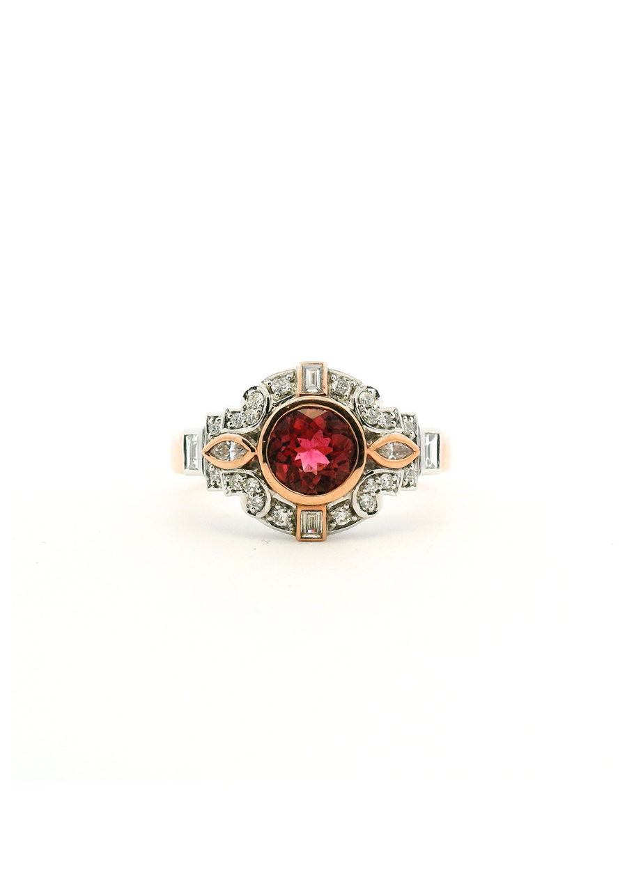 Tourmaline & Diamond 9ct Rose Gold Vintage Style Ring
