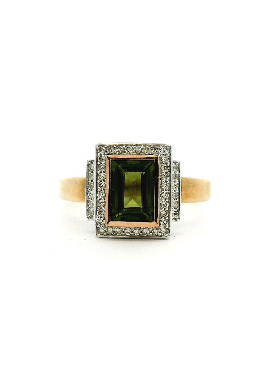 Tourmaline & Diamond 9k Yellow Gold Bezel Set Ring