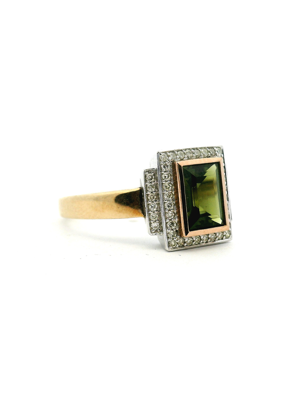 Tourmaline & Diamond 9k Yellow Gold Bezel Set Ring