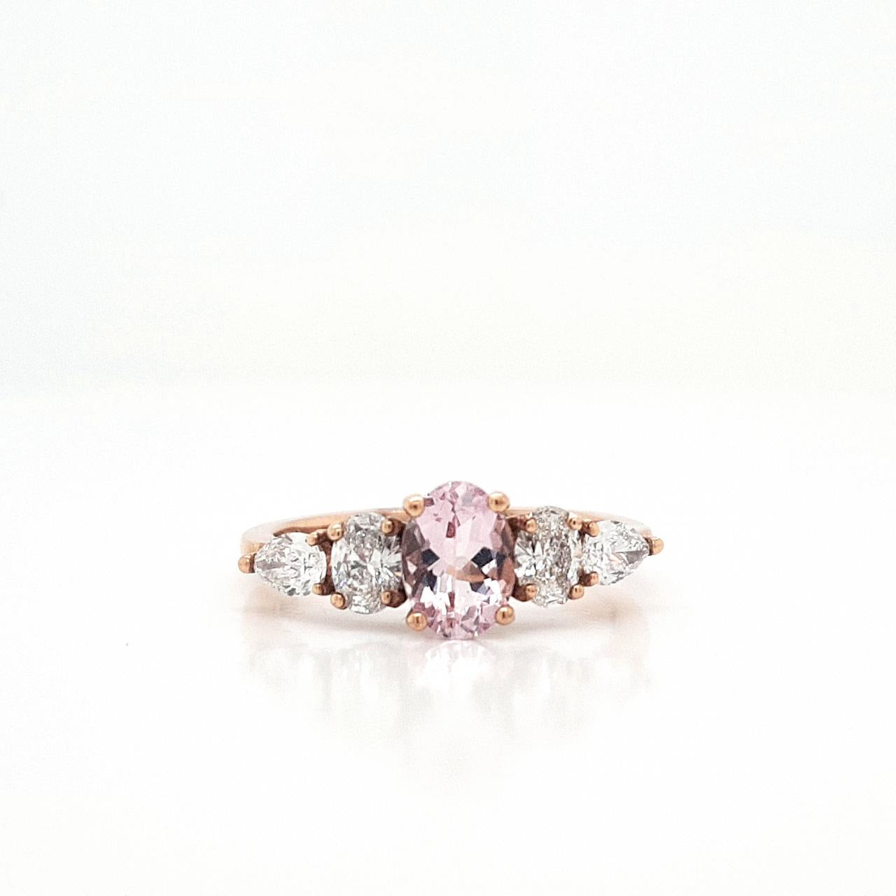 Morganite & Diamond 9k Rose Gold Five Stone Ring