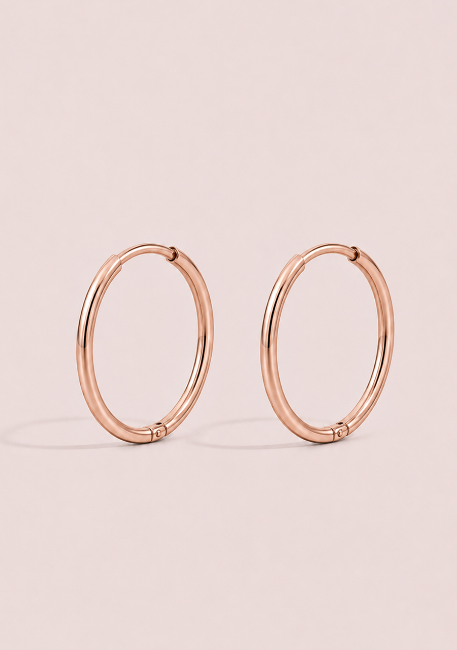 9ct Rose Gold 16mm Plain Sleeper Earrings