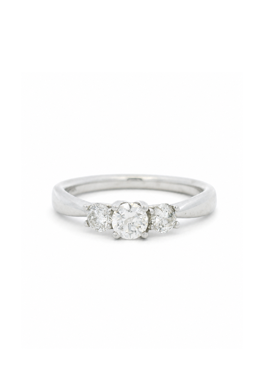 14ct White Gold Round Brilliant Claw Set Diamond Three Stone Ring