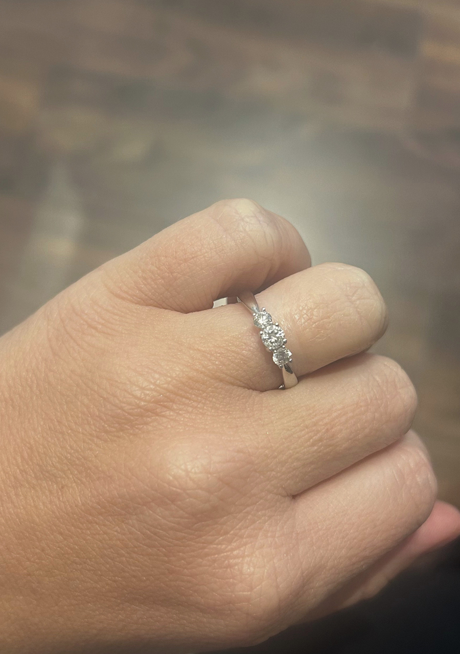 14ct White Gold Round Brilliant Claw Set Diamond Three Stone Ring