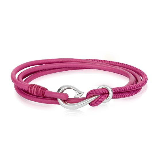 Evolve Fushia Pink Leather Travel Wrap Bracelet 19cm