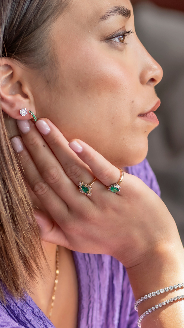 Emerald & Diamond Baguette Trilogy Ring