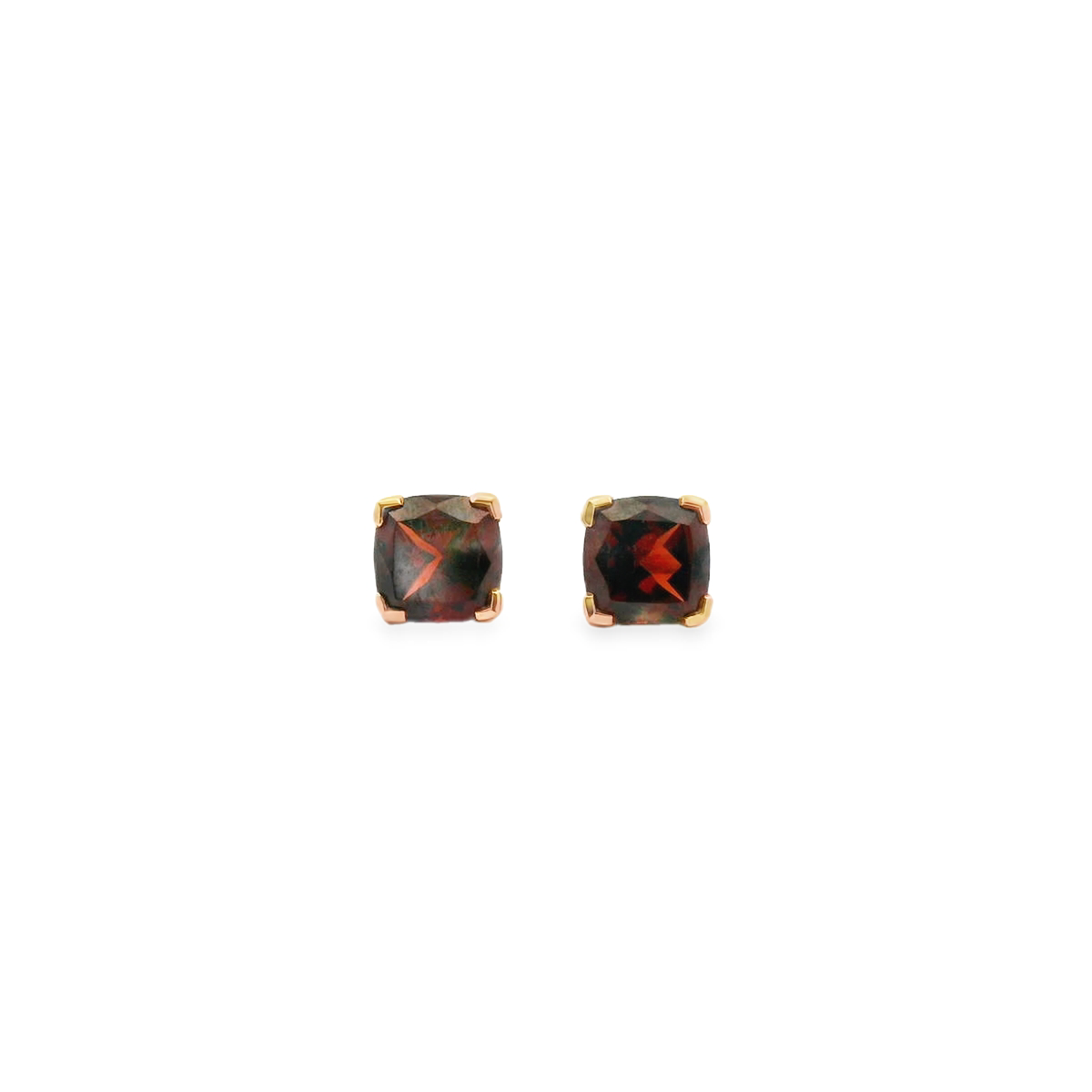 Garnet 9k Rose Gold Cushion Cut Stud Earrings