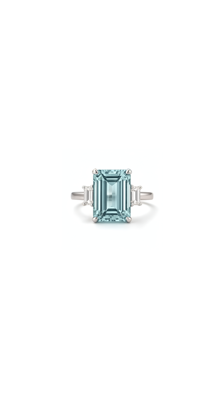 Aquamarine & Diamond Trilogy Ring in Platinum