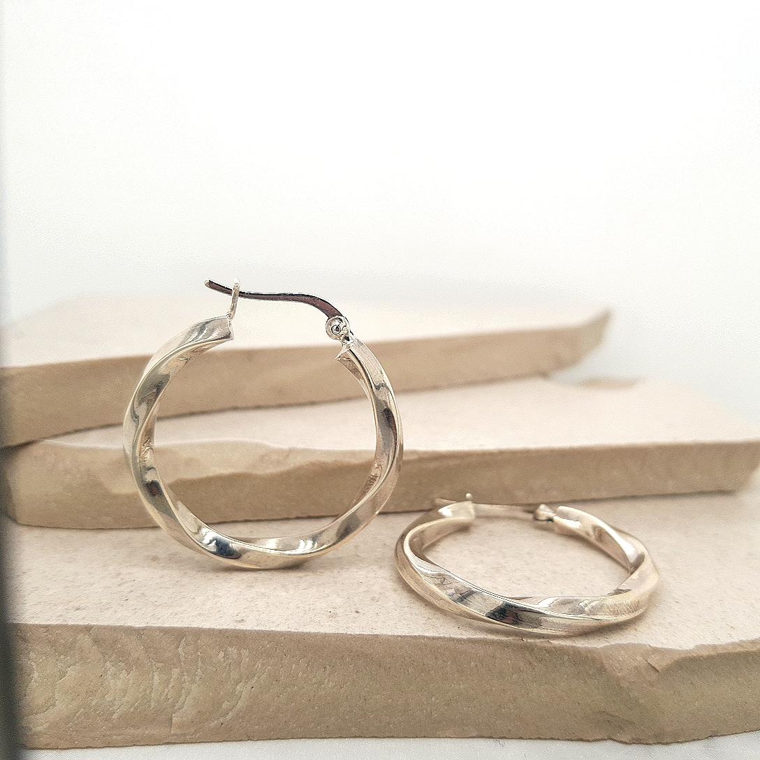 Sterling Silver Square Twist Hoop Earring