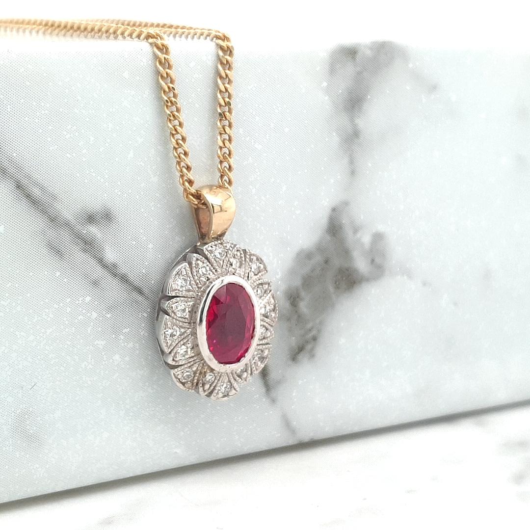 Ruby & Diamond 9ct Yellow Halo Pendant